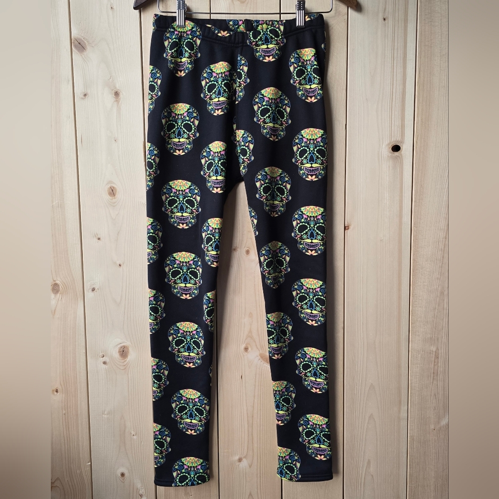 Just Cozy Skull Fleece Pants Leggings Halloween Sugar Skulls Size Medium/Large